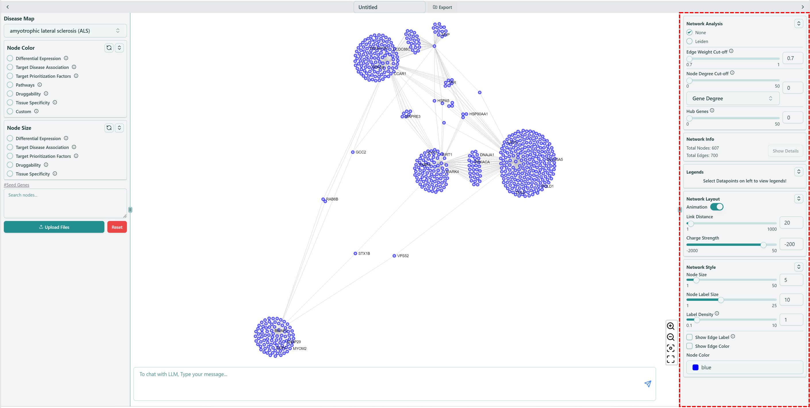 Right panel of network visualization page
